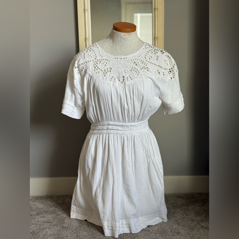 All Saints Lise Broderie Detail Lace Mini Dress Size 0, chalk white EUC
